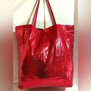 Carlos falchi fatty Mano  red animal print tote handbag